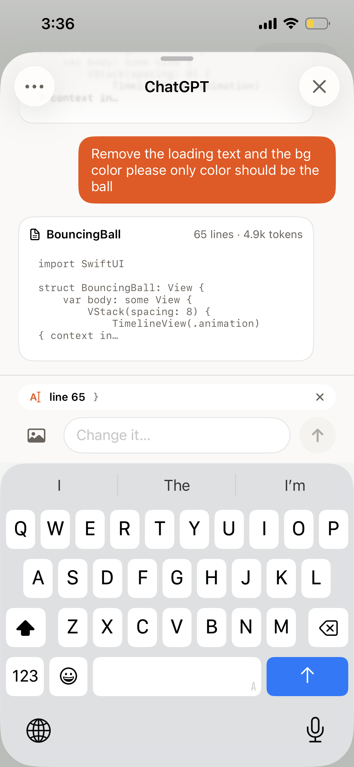 Swoop’s AI sheet on ChatGPT, with a request to leave only the ball, and the open file beside it.